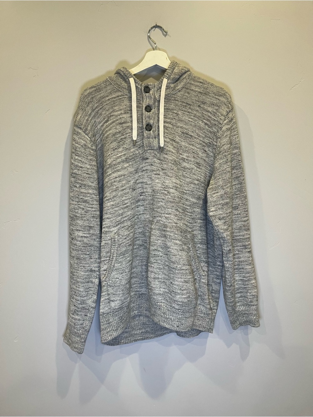 Men's Heather Gray Hooded Henley Pullover Label of Graded Goods